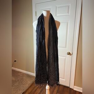 Banana Republic Women's OS Navy White Polka Dot Fringe Scarf NWT